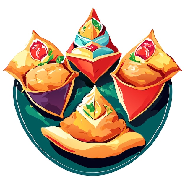 Vector aquarela dibujada a mano samosa delicioso juego de comida