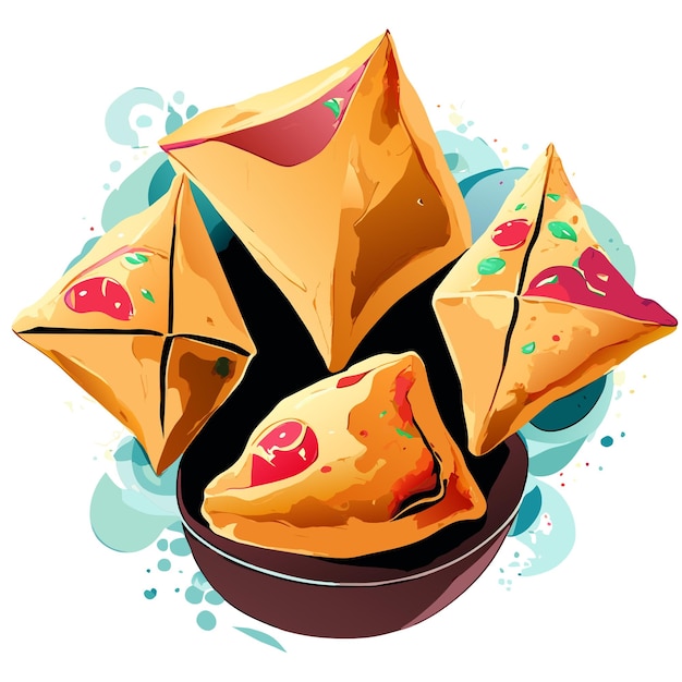 Vector aquarela dibujada a mano samosa delicioso juego de comida