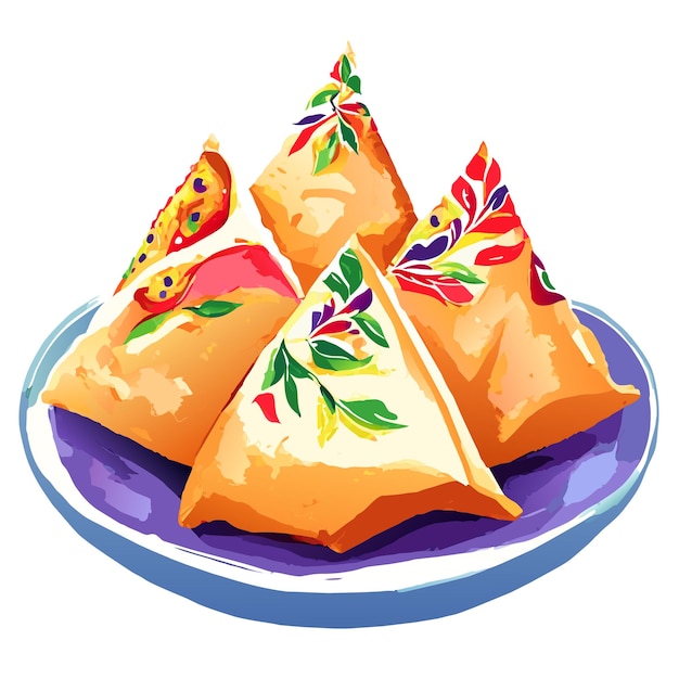 Aquarela dibujada a mano samosa delicioso juego de comida