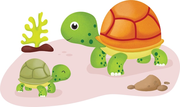 Vector aquarela de la familia de las tortugas animales