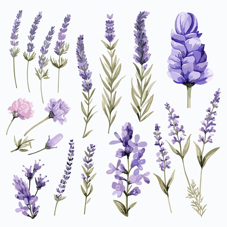 Vector aquarela flor de lavanda clipart y granja francesa