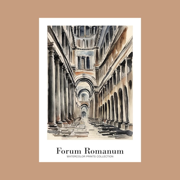 Vector aquarela del foro romano pintura vintage arte de la pared