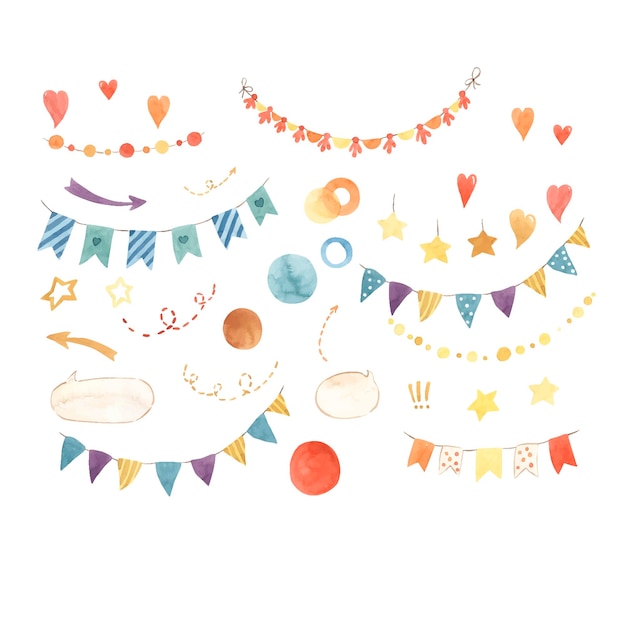 Aquarela guirnalda corazón estrella Ilustración de elementos de scrapbooking para niños