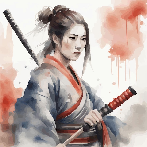 Aquarela mujer samurai