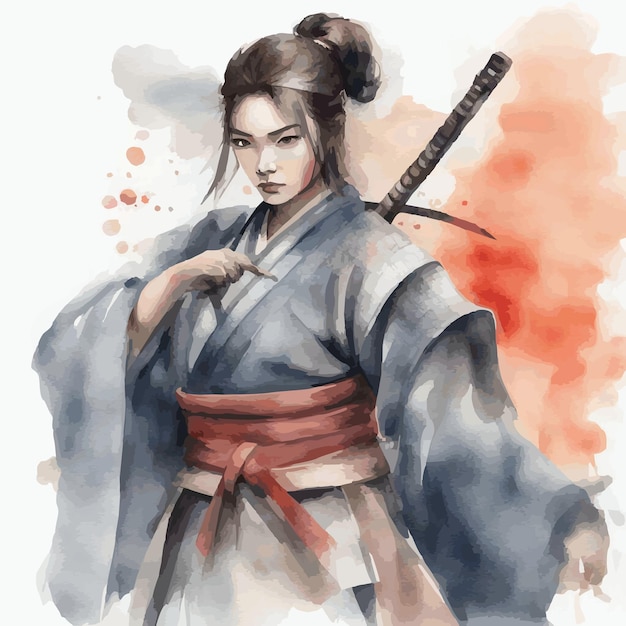 Aquarela mujer samurai