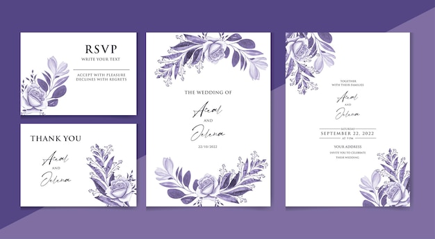 Aquarela plantilla floral con invitación de boda