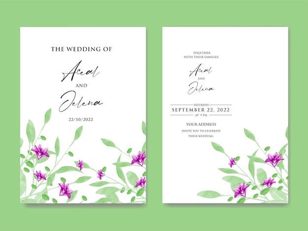 Aquarela plantilla floral con tarjeta de invitación