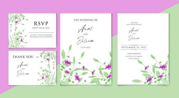 Aquarela plantilla floral con tarjeta de invitación