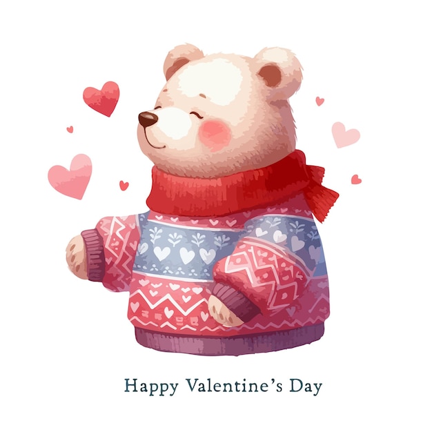 Aquarela Tarjeta del día de San Valentín Ilustración infantil con oso animal
