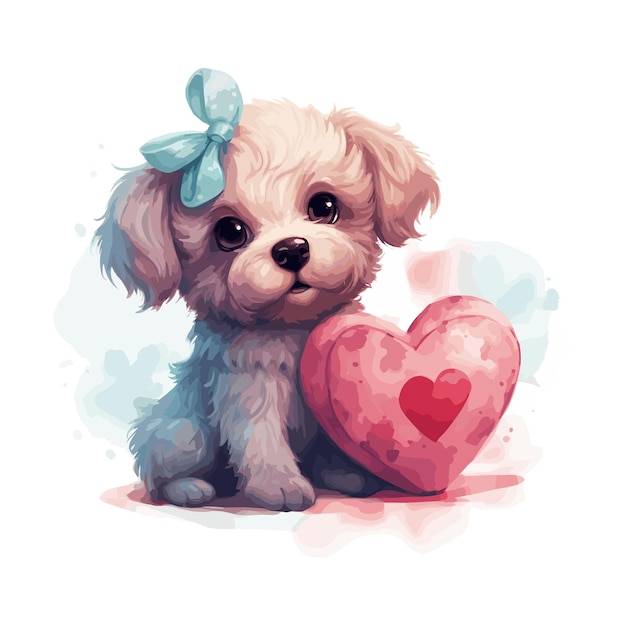 Vector aquarela tarjeta de san valentín para niños con ilustraciones de animales perro