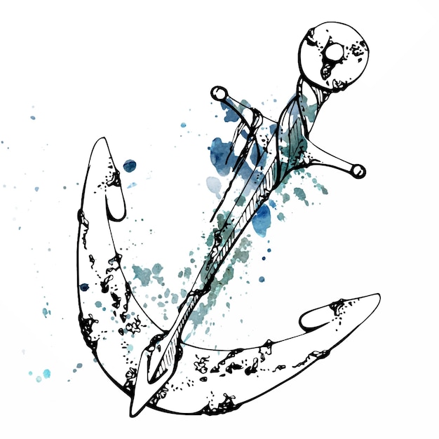 Aquarela y tinta dibujada a mano vida marina océano criaturas submarinas peces conchas algas algas marinas