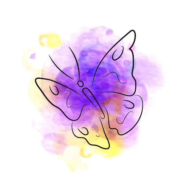 Vector aquarela con tinta de mariposa violeta y amarilla