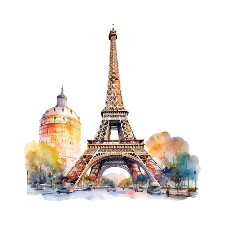 Vector aquarela tour eiffel sobre un fondo blanco