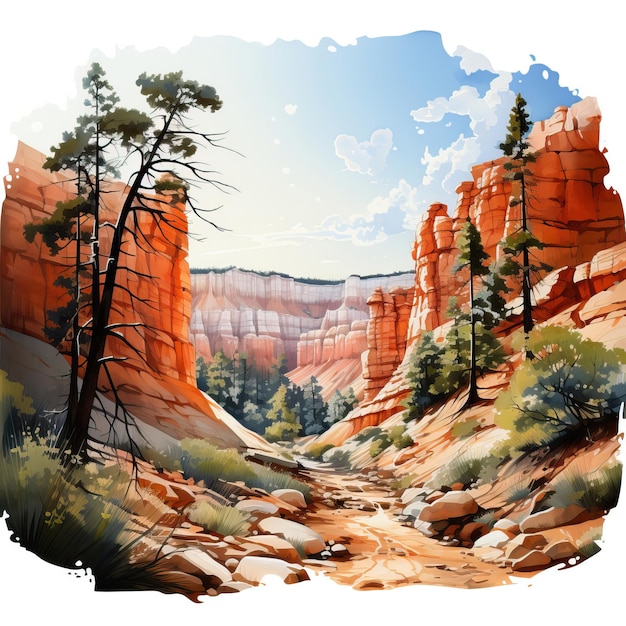 Vector aquarela vectorial bryce canyon con fondo blanco estilo