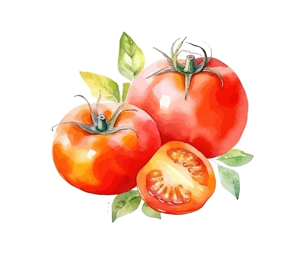 Aquarela de verduras tomate diseño de ilustración vectorial