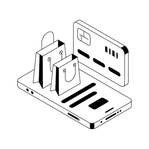 Aquí está el último icono de estilo isométrico que muestra las compras en línea con tarjetas
