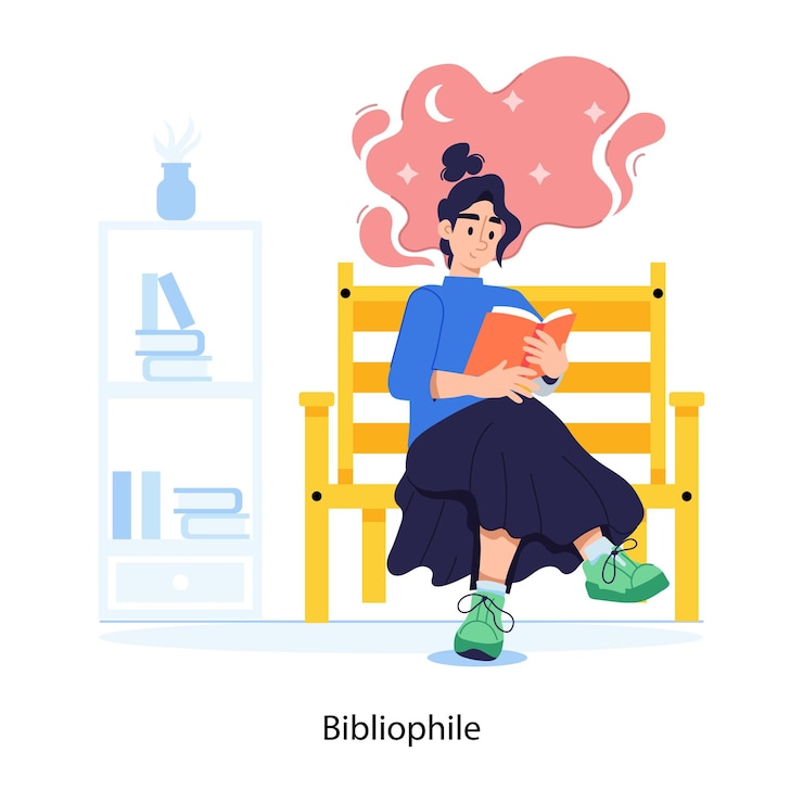 Vector aquí hay una ilustración plana de un bibliófilo
