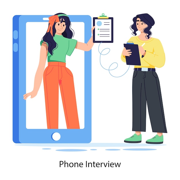 Aquí hay una ilustración plana de una entrevista telefónica