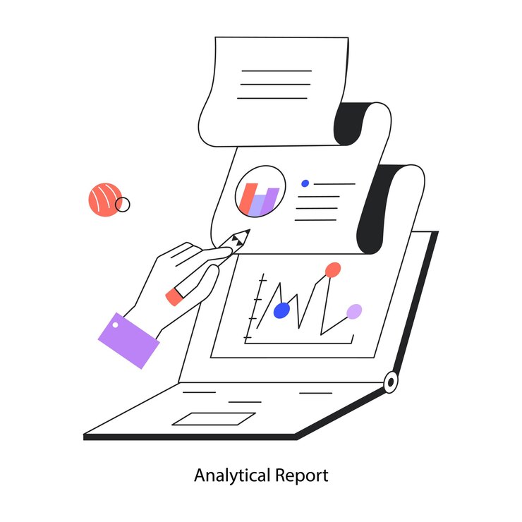 Vector aquí hay una mini ilustración lineal del informe analítico