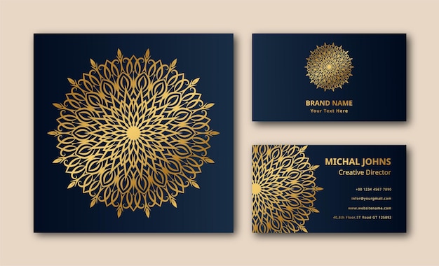 Arabesco floral tela mandala cuidado premium vector tarjeta de visita