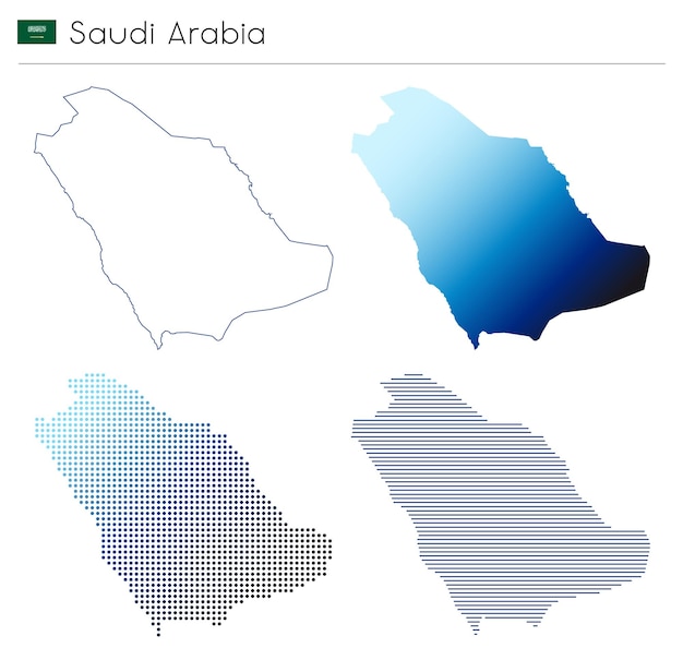 Arabia Saudita contorno gradiente punteado y líneas forma geométrica del país