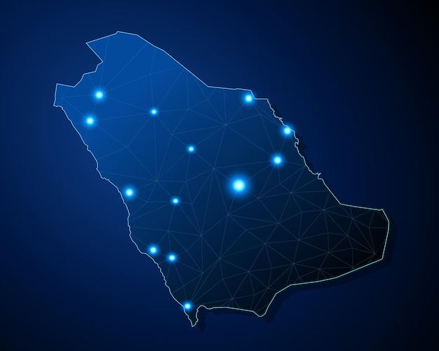 Arabia Saudita forma de país con líneas que conectan las principales ciudades