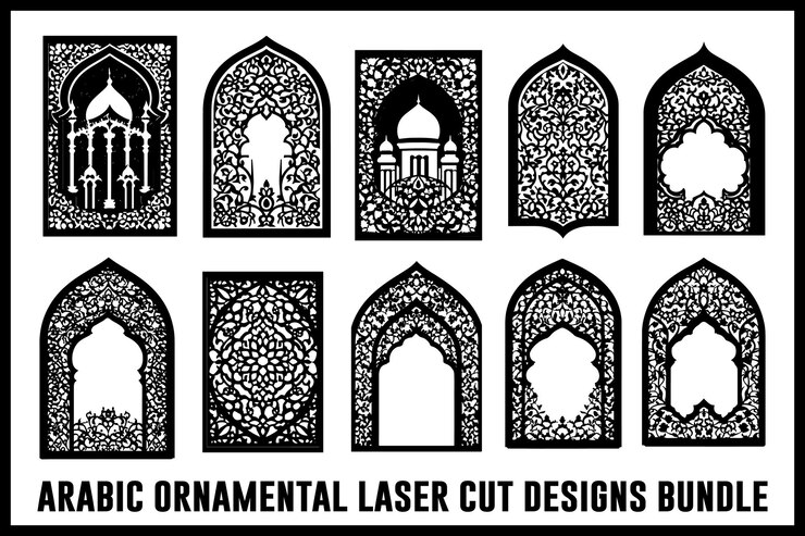 Arabian Laser Cut Window Pattern Bundle Ornamento de arco intrincado SVG Decorativo musulmán CNC