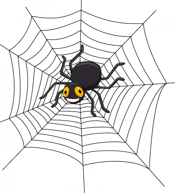 Araña de dibujos animados en la telaraña | Vector Premium