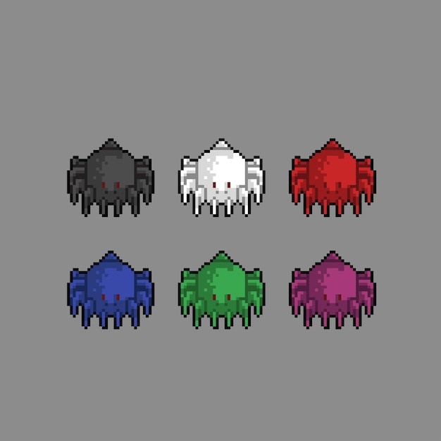 Araña con diferentes colores en estilo pixel art.