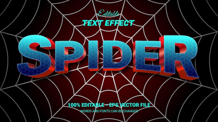 Vector araña editabel efecto de texto 3d