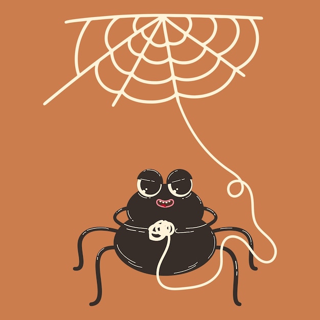 Araña linda para Halloween Ilustración de personaje vectorial en estilo de dibujos animados retro plano Araña divertida