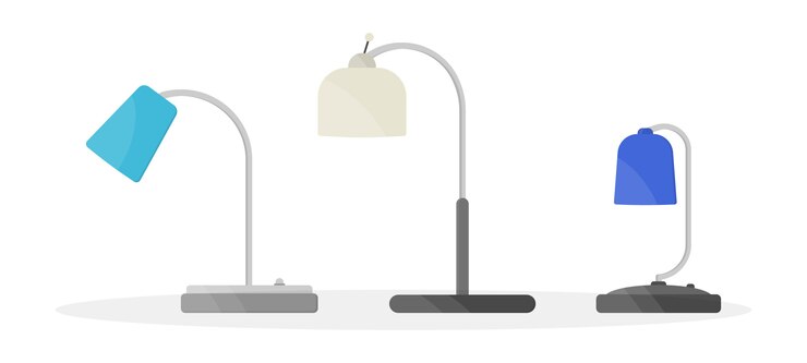 Vector araña de muebles, lámpara de pie y mesa en estilo plano de dibujos animados. candelabros, iluminador, linterna aislado sobre fondo blanco. inicio de luz con iconos de lámparas.
