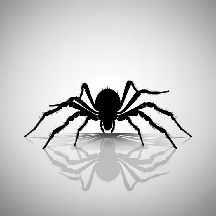 Una araña negra con un cuerpo grande y una gran araña en la parte inferior.