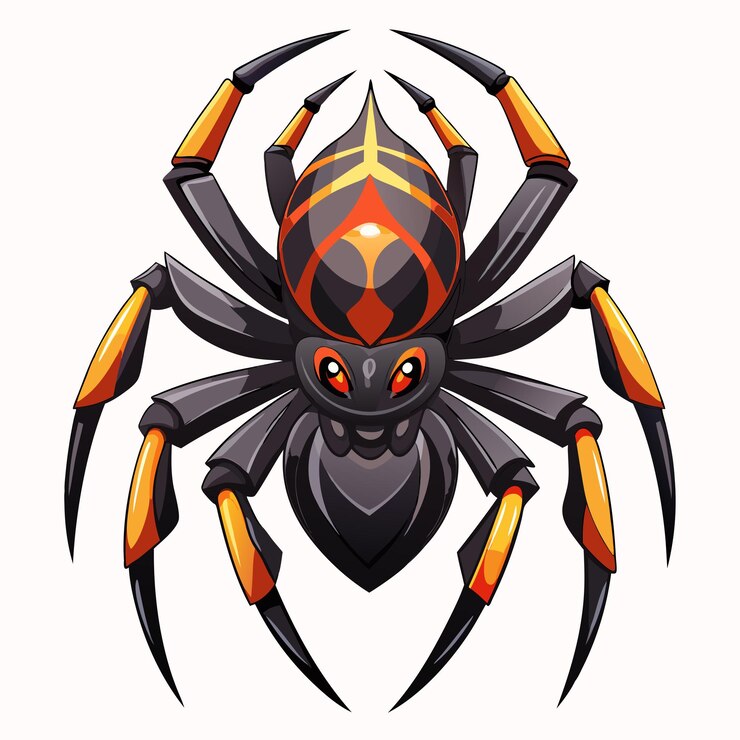Vector araña negra y naranja con garras afiladas