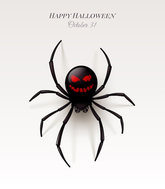 Araña con un patrón en el abdomen en forma de sonrisa ominosa. ilustración de halloween,