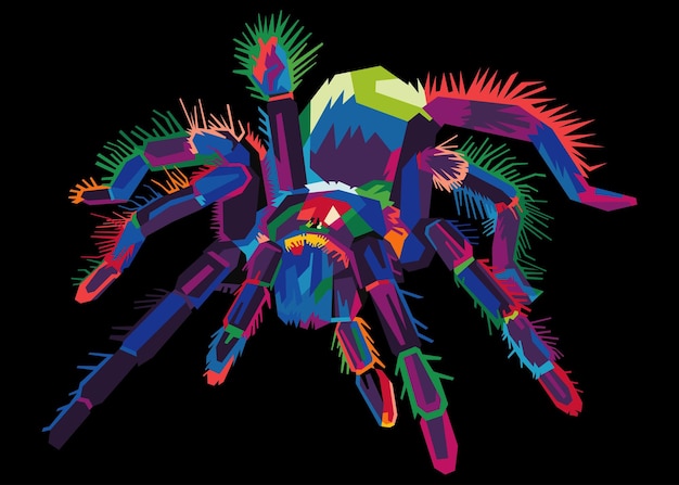 Araña de tarántula colorida sobre fondo de estilo de arte pop aislado fresco estilo wpap