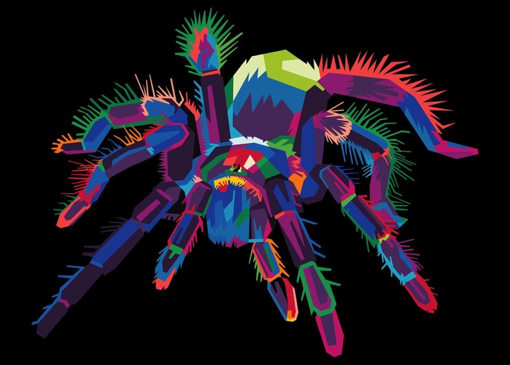 Vector araña de tarántula colorida sobre fondo de estilo de arte pop aislado fresco estilo wpap