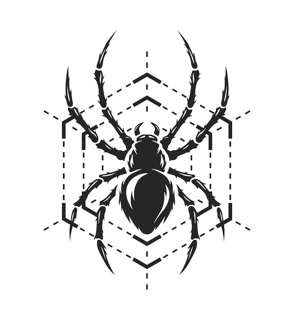 Vector araña y telaraña en forma de figura geométrica símbolo monocromático ilustración vectorial