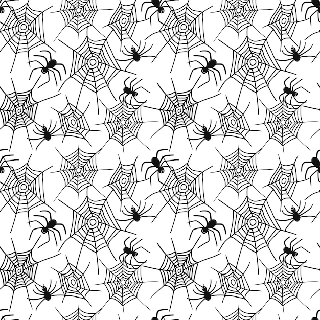 Araña y telaraña de patrones sin fisuras Fondo de Halloween