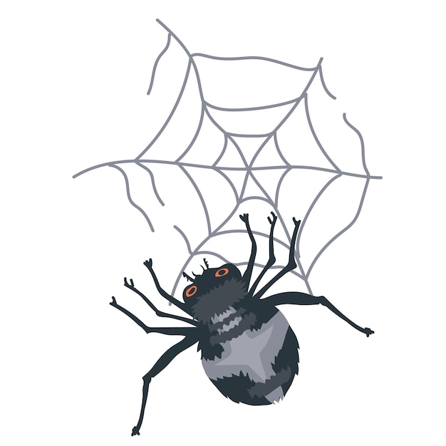 Vector araña venenosa espeluznante en telaraña para ilustración vectorial plana de halloween aislada