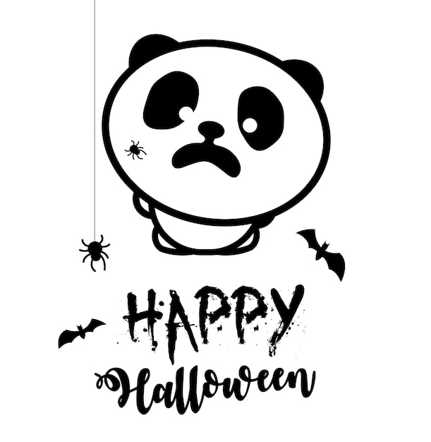 Las arañas panda asustadas atacaron la ilustración vectorial de la fiesta de Halloween panda Línea negra estilizada