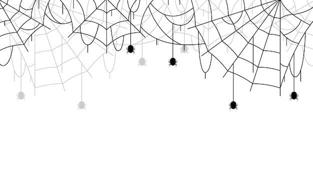 Arañas en Web con fondo blanco. Elemento de diseño de fondo de Halloween. Terror espeluznante y aterrador