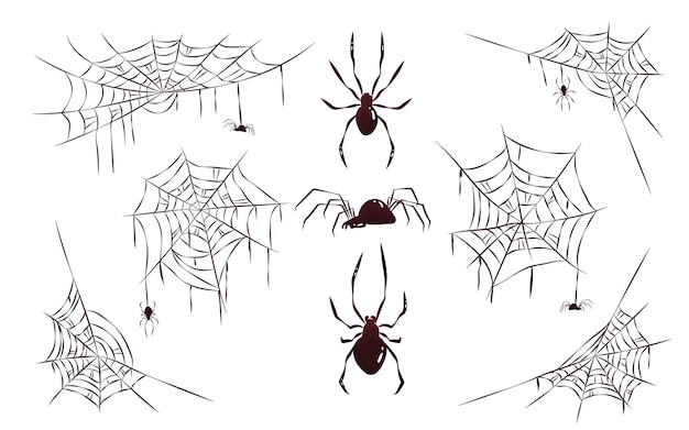Arañas Web Halloween Vector Clipart Ilustración