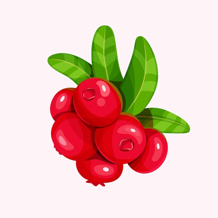 Vector arándano rojo con hojas aisladas