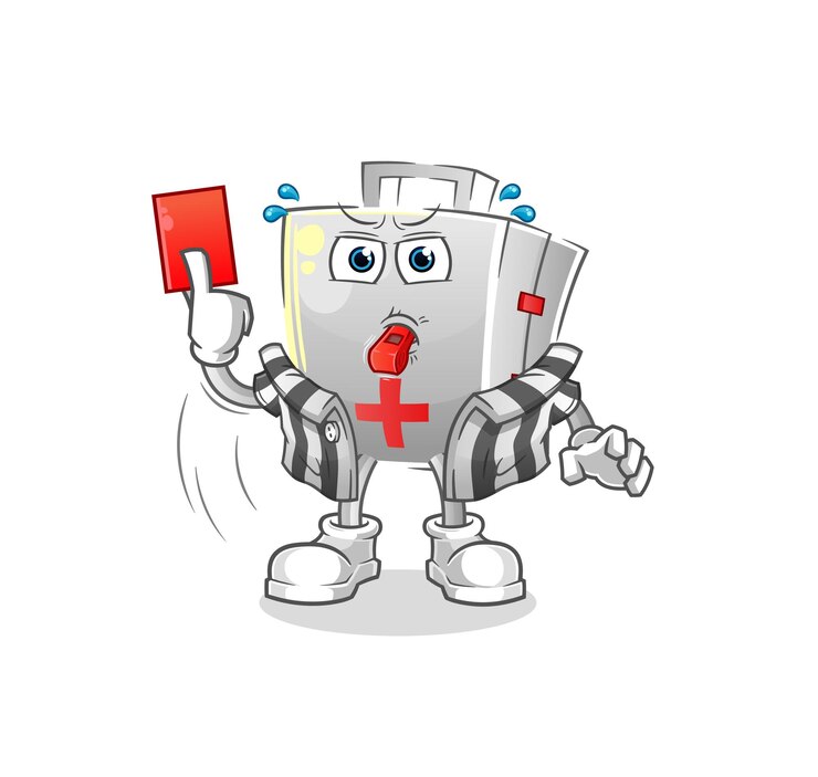 Vector árbitro del botiquín de primeros auxilios con ilustración de tarjeta roja. vector de caracteres
