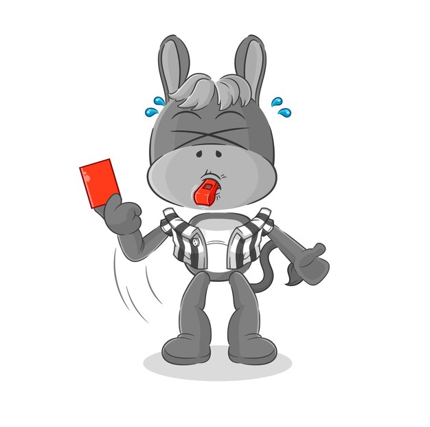 Árbitro de burro con vector de caracteres de ilustración de tarjeta roja