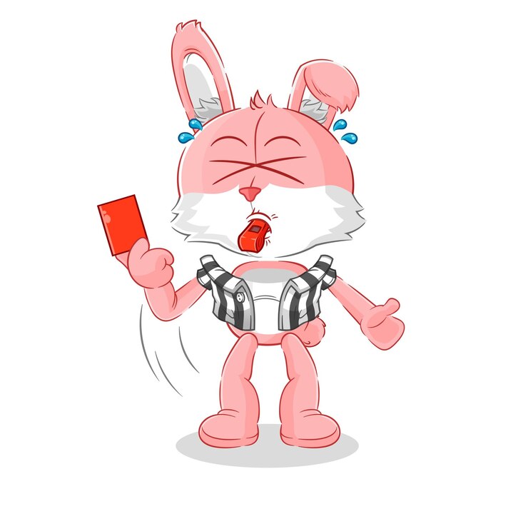 Vector árbitro de conejito rosa con vector de caracteres de ilustración de tarjeta roja