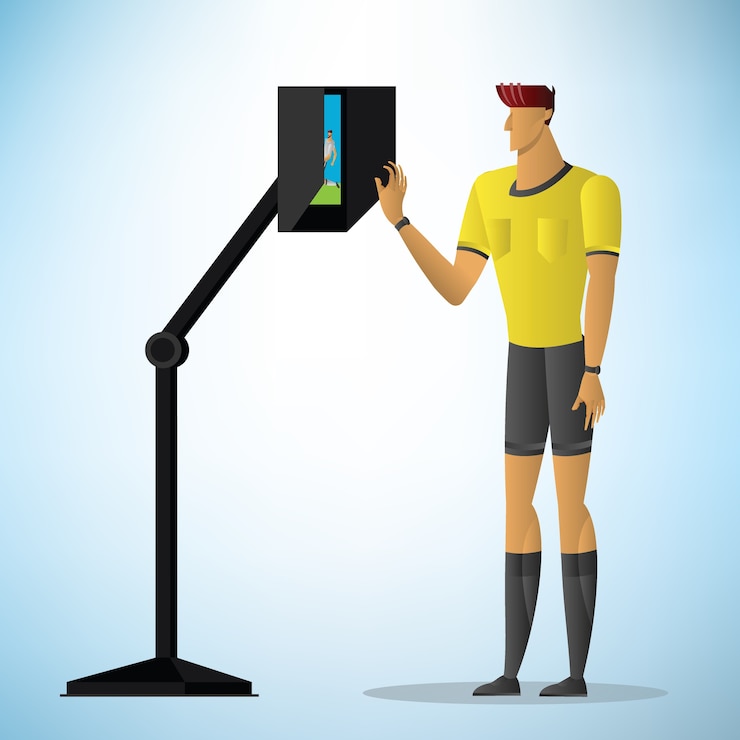 Vector el árbitro de fútbol muestra la acción de los árbitros asistentes de video.