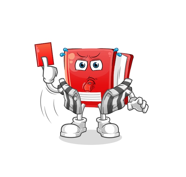 Árbitro de libro con ilustración de tarjeta roja. vector de caracteres