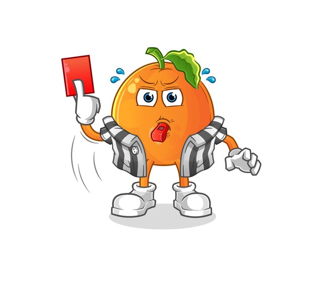 Árbitro naranja con ilustración de tarjeta roja. vector de personaje